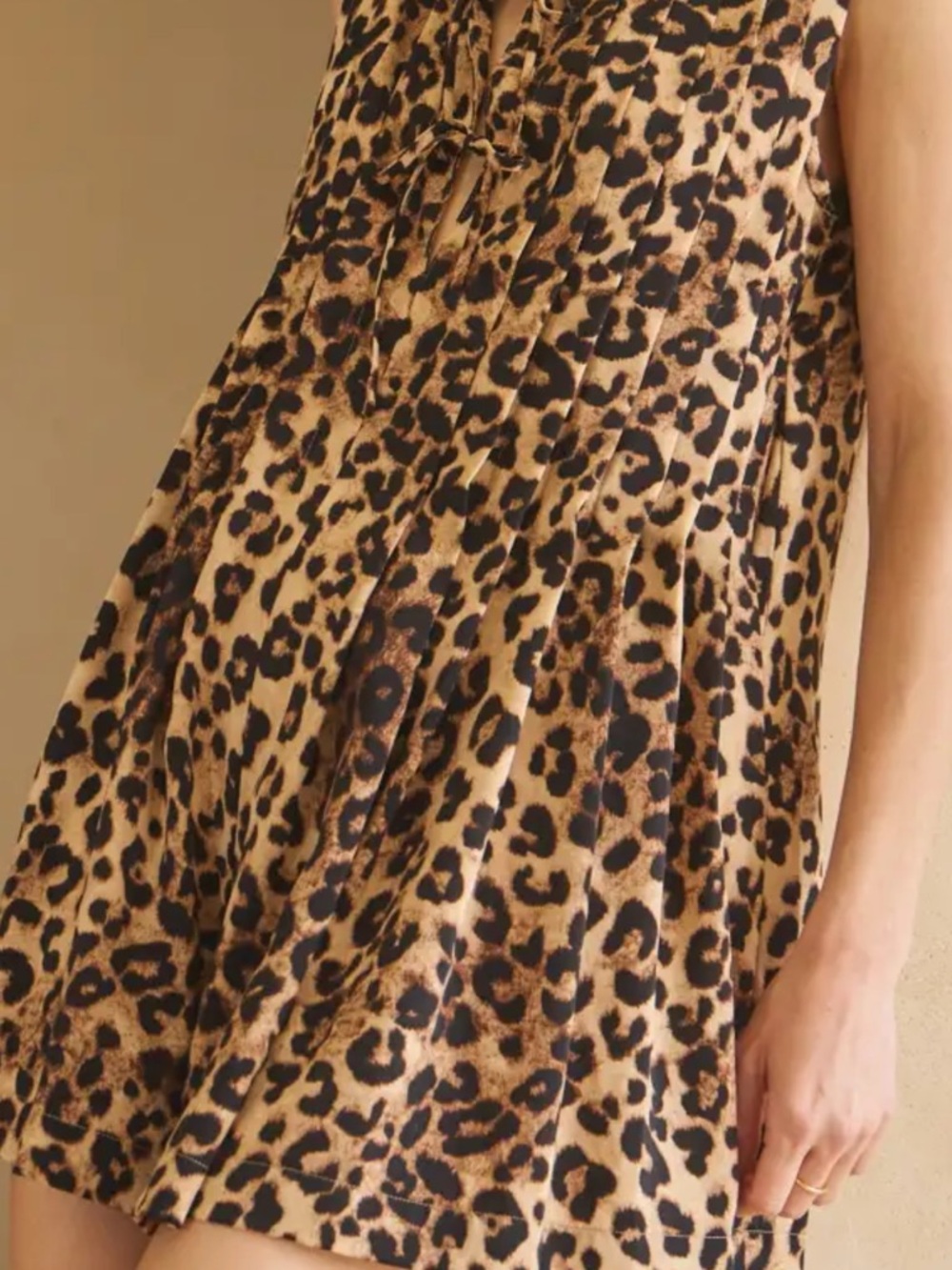 Sleeveless Leopard-Print Romper with Front Tie - Tan & Black - Picture 3 of 15